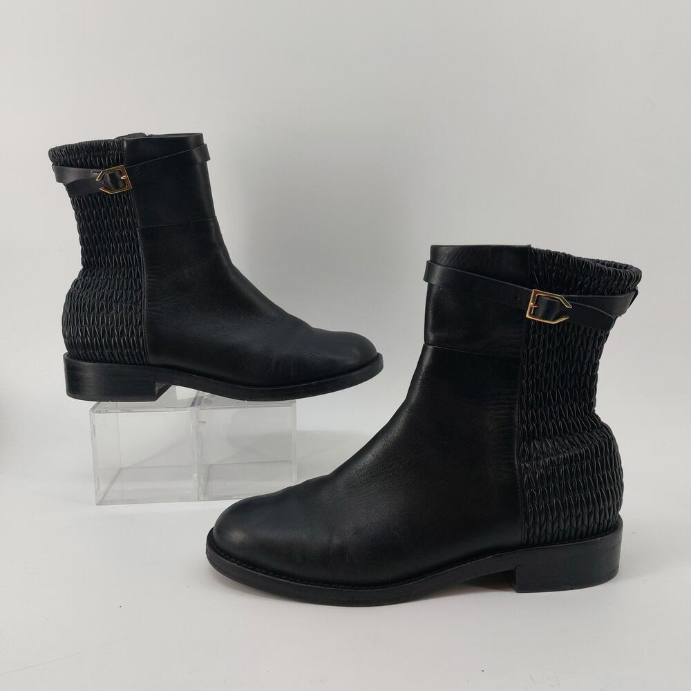 Cole Haan Womens Size 9 Leather Boots Black W12055 Stretch Buckle